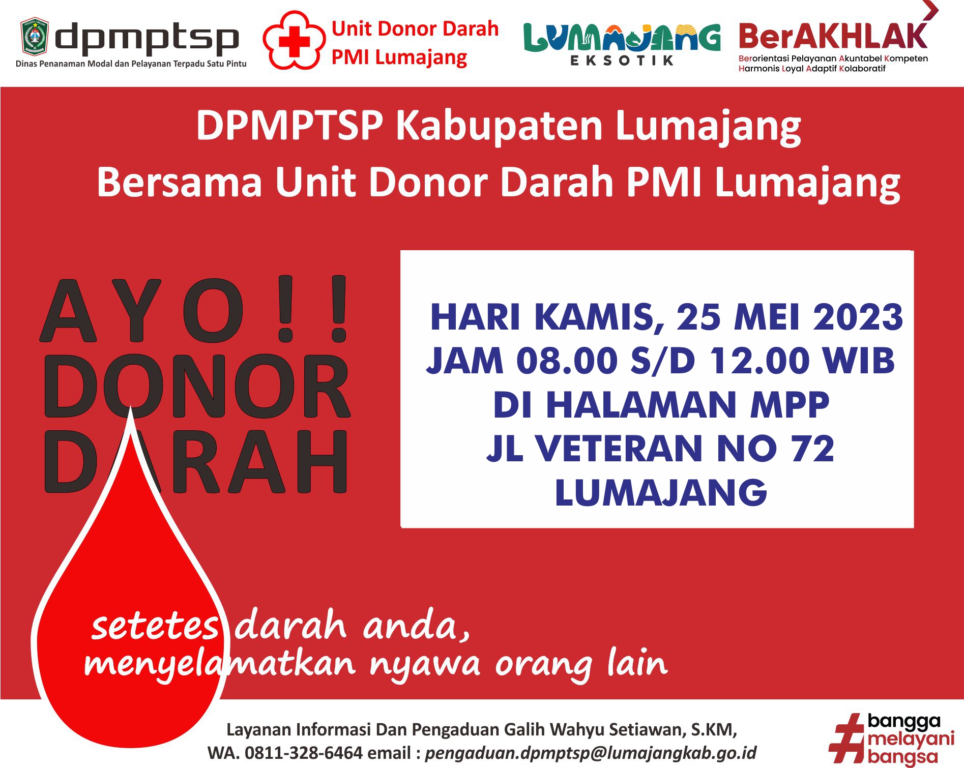 POJOK INFO : Jadwal Layanan Donor Darah di MPP (Kamis, 25 Mei 2023)