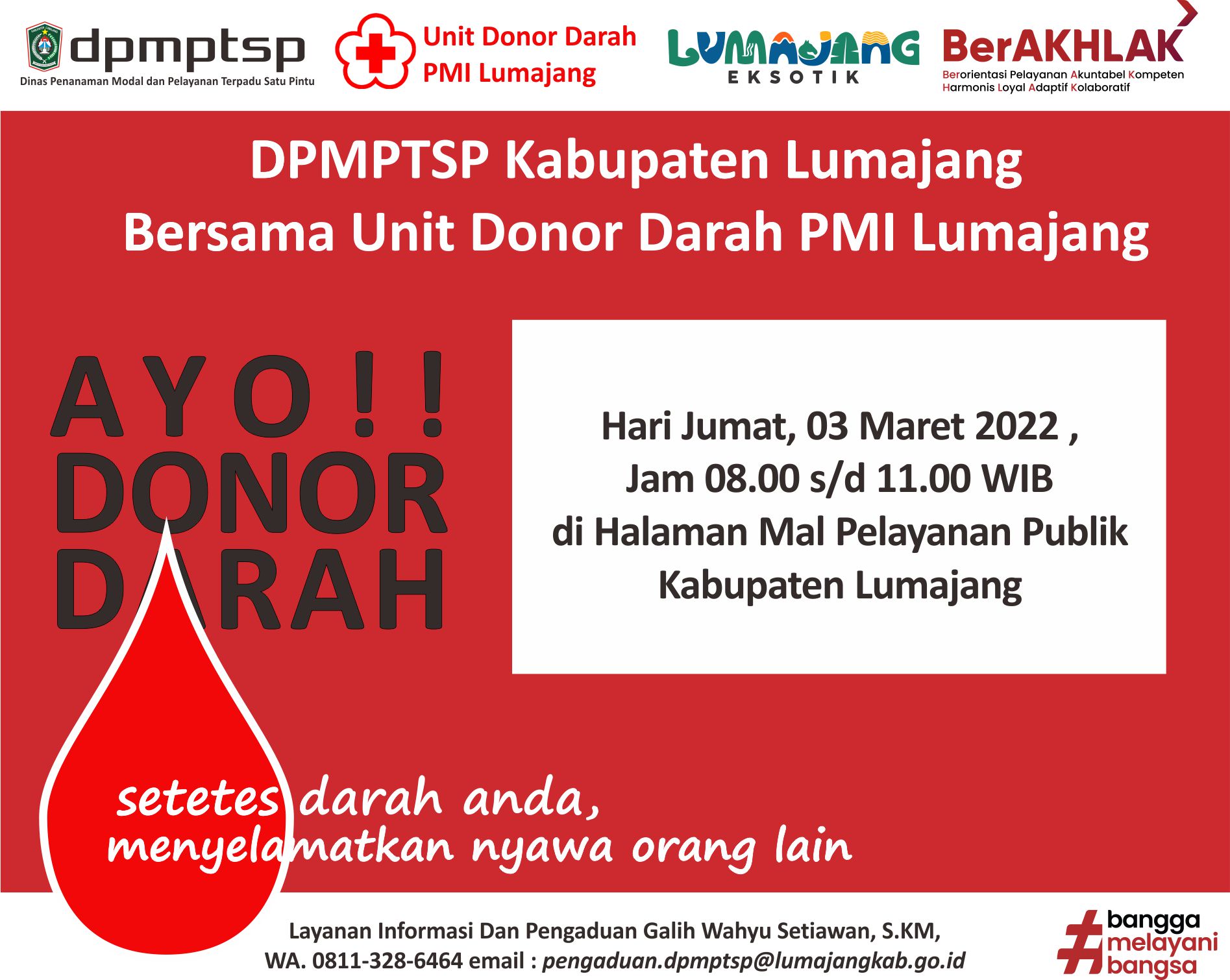 PENGUMUMAN : Jadwal Layanan Donor Darah di MPP (3 Maret 2023)