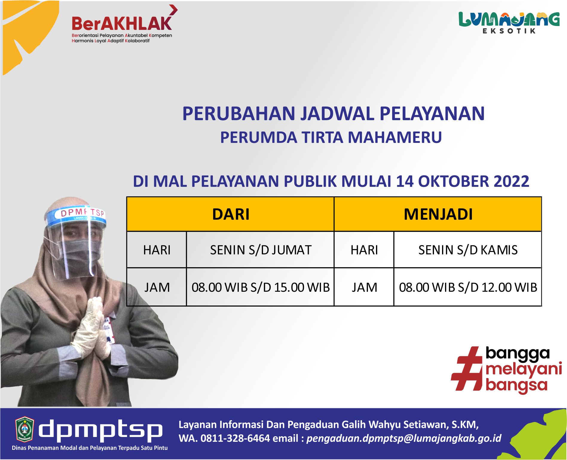Update perubahan jam pelayanan Perumda Tirta Mahameru per 14 Oktober 2022 di MPP