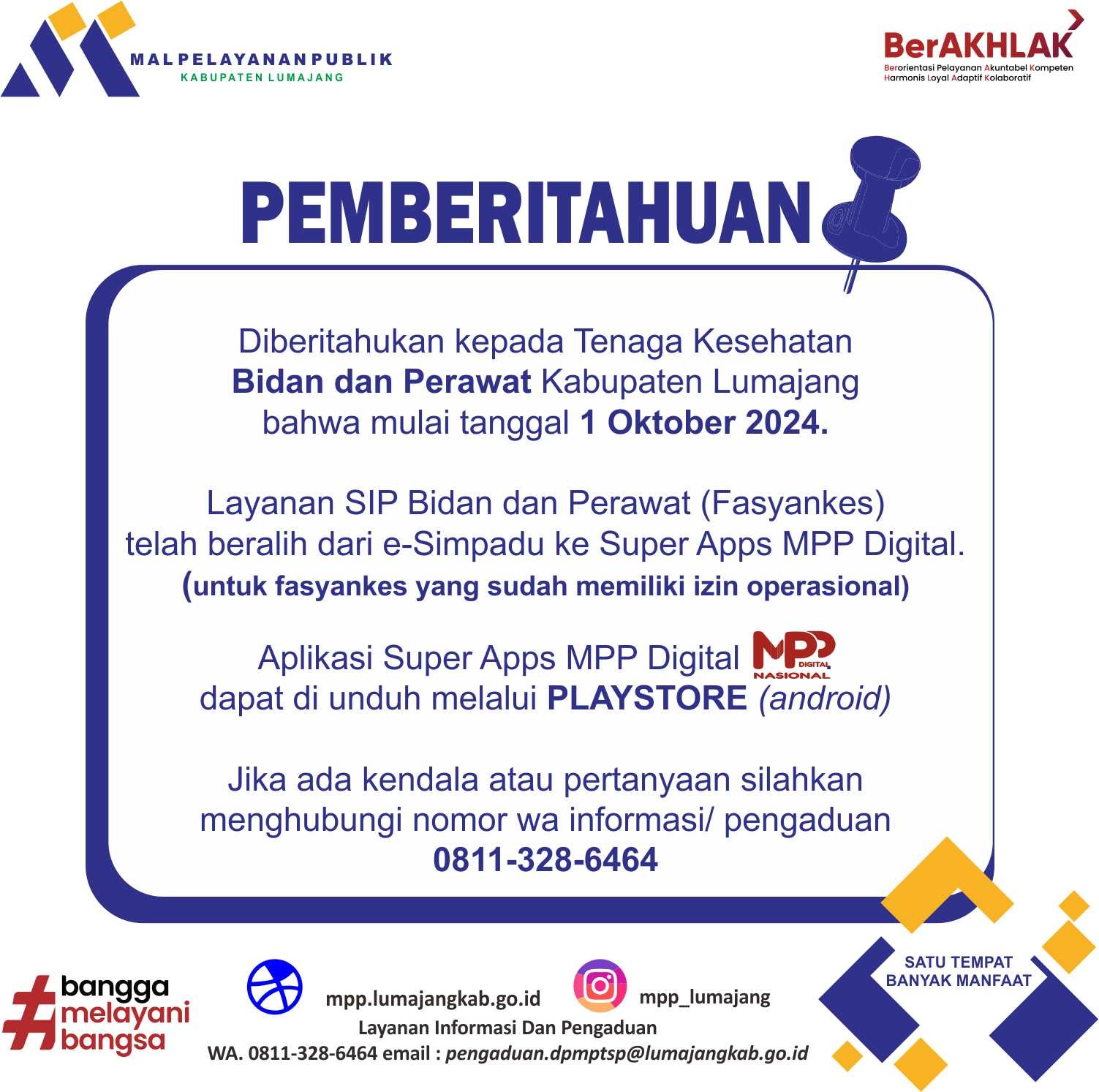 Pelayanan Penerbitan Izin Praktik Bidan dan Perawat melalui MPP Digital 1 Oktober 2024