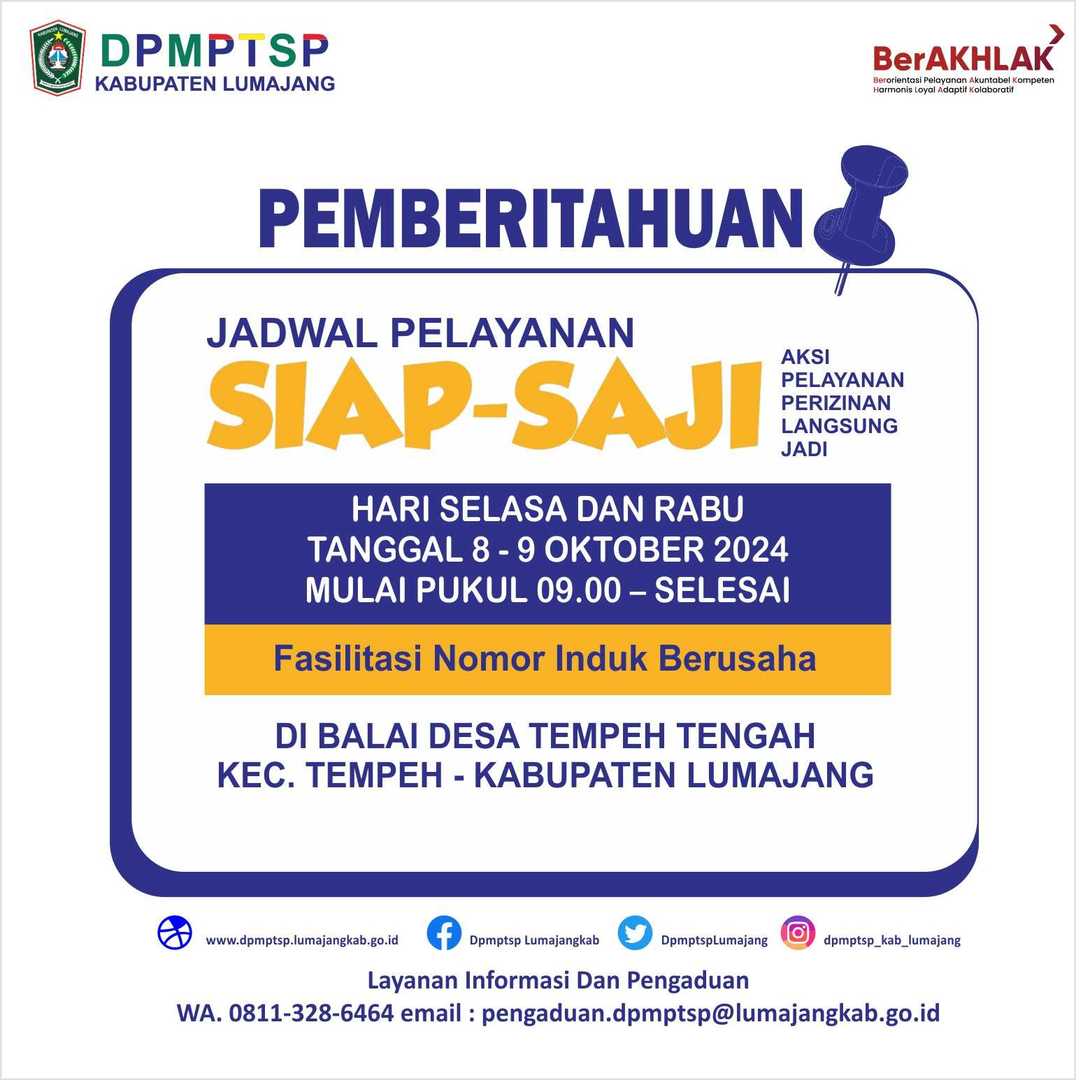 Pelayanan SIAP-SAJI di Desa Tempeh Tengah 8 s/d 9 Oktober 2024