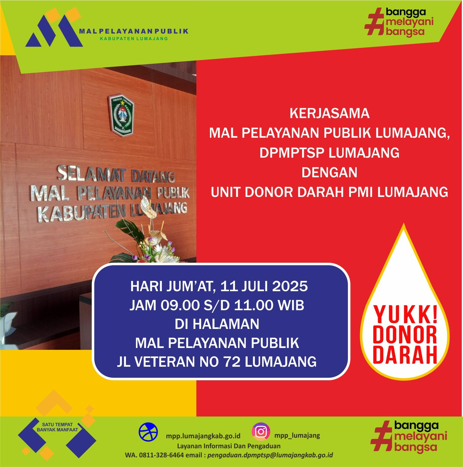 Ayok ikut Donor darah di MPP Lumajang Jumat, 11 Juli 2025 pukul 09.00-11.00