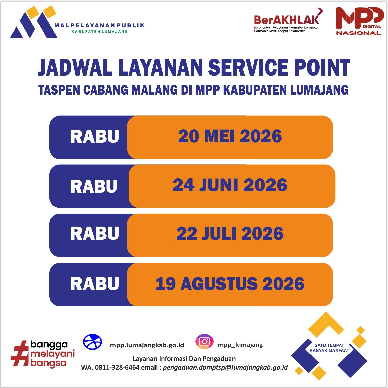 Jadwal Layanan Service Point Taspen Malang di MPP Kab. Lumajang Bulan Mei s/d Agustus 2026
